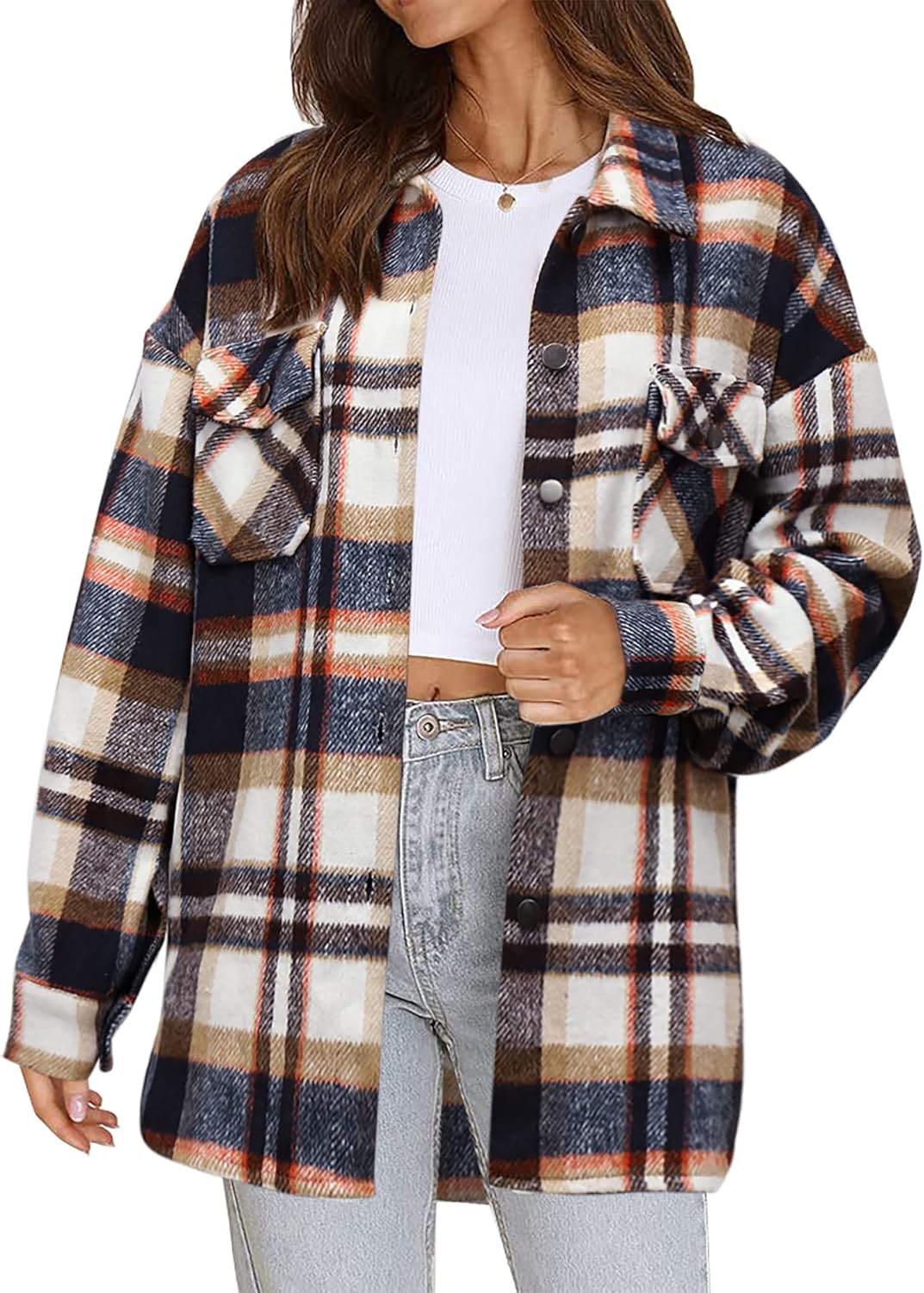 Camisa dama tartan over size boton metalico